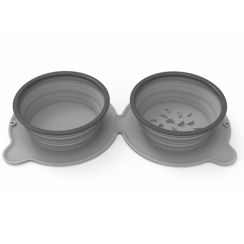 Portable Silicone Double Dog Food Bowl