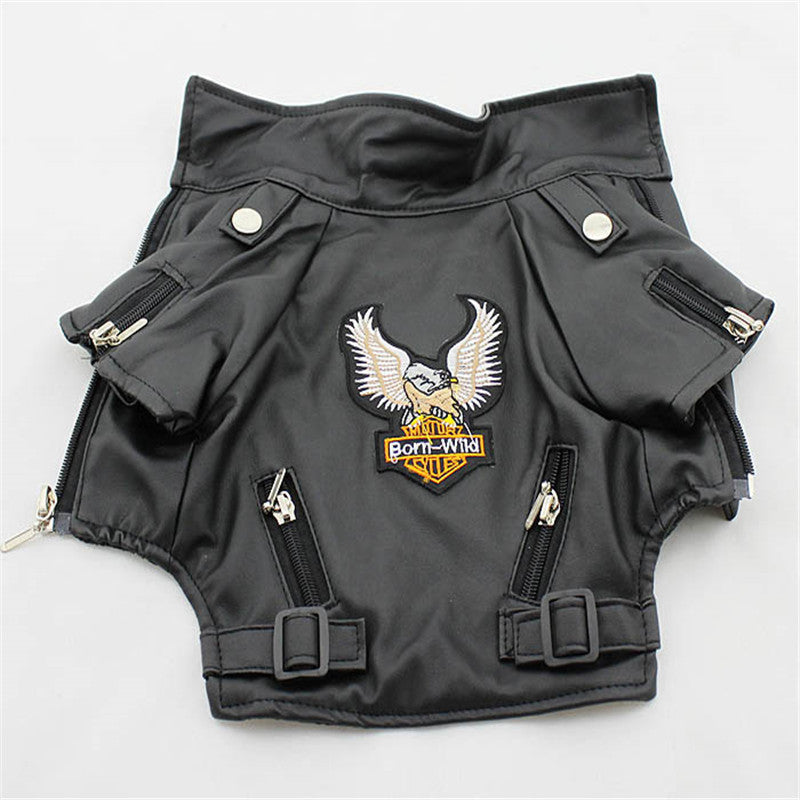 Pet Embroidered Eagle Leather Jacket