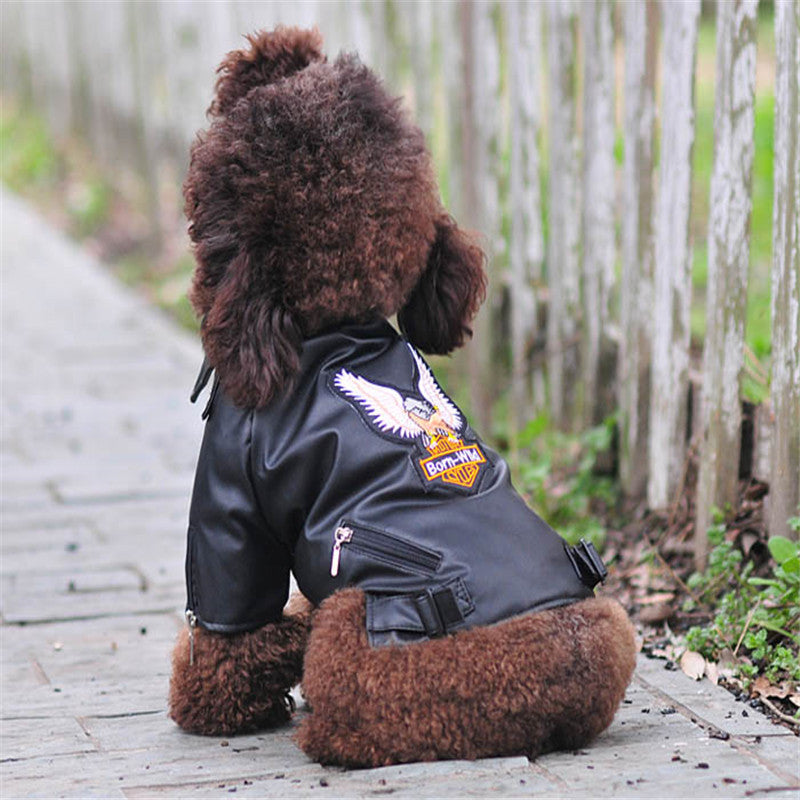 Pet Embroidered Eagle Leather Jacket