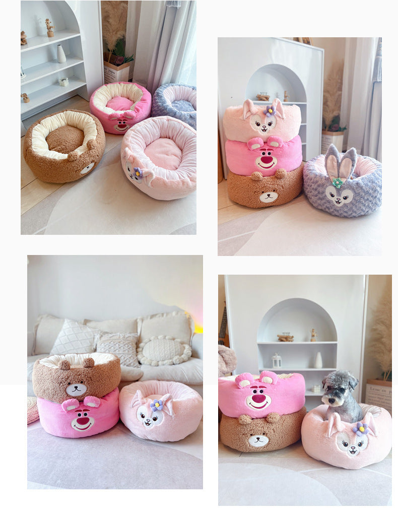 Cartoon Winter Plush Pet Cushion Round Bed