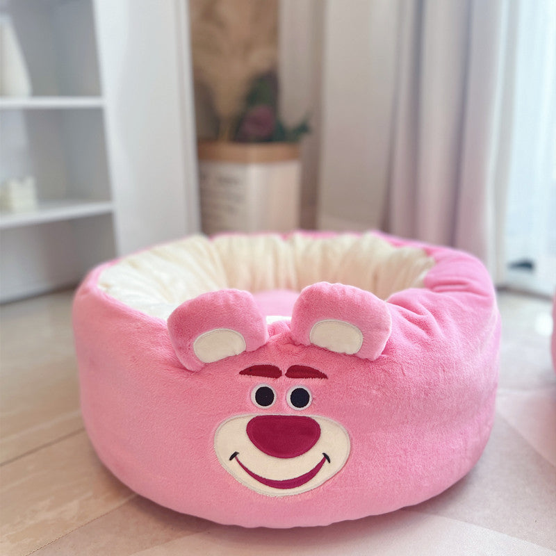 Cartoon Winter Plush Pet Cushion Round Bed