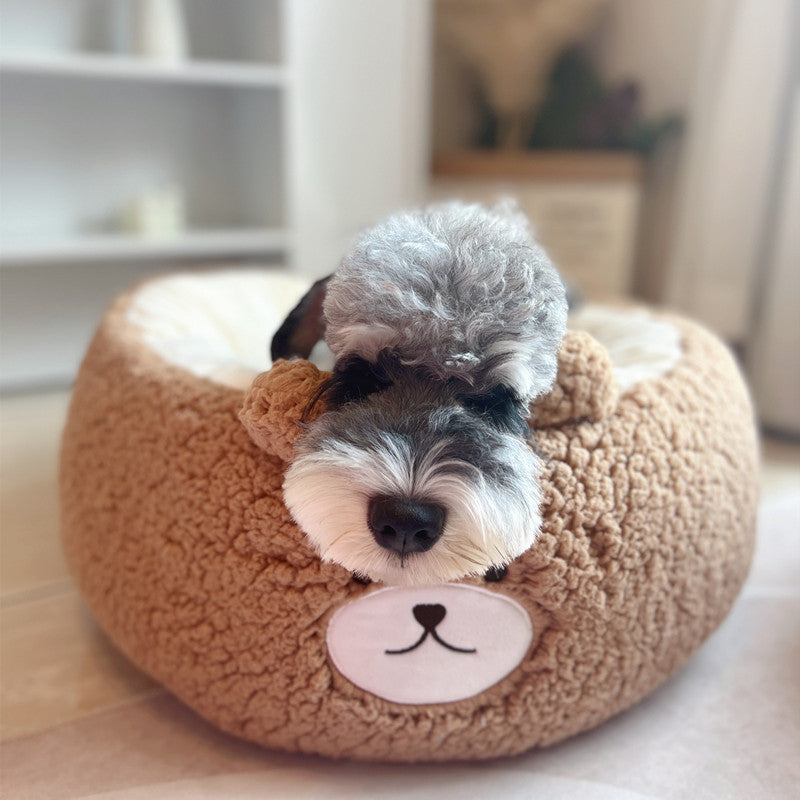 Cartoon Winter Plush Pet Cushion Round Bed
