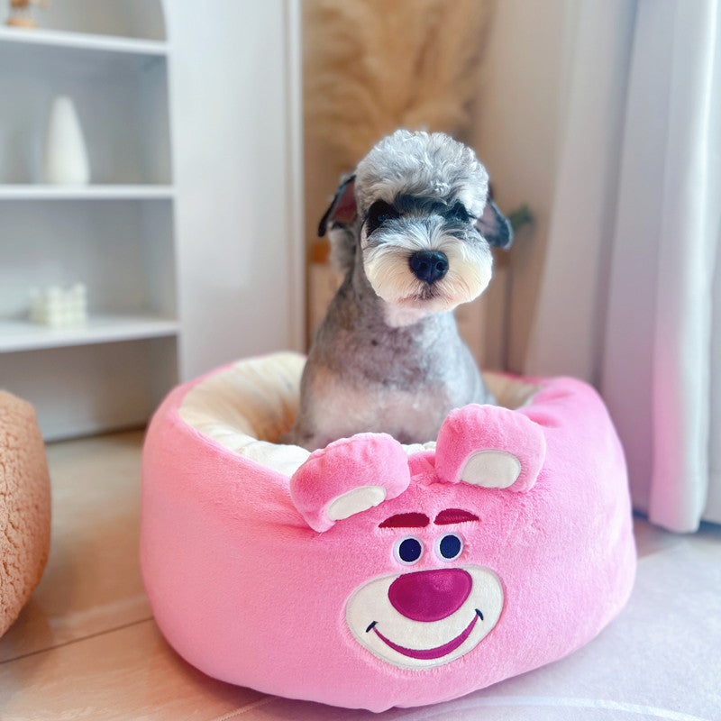 Cartoon Winter Plush Pet Cushion Round Bed