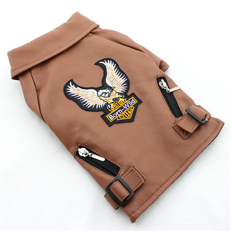 Pet Embroidered Eagle Leather Jacket