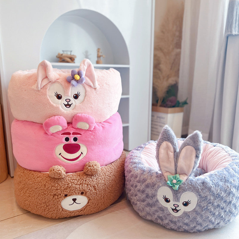 Cartoon Winter Plush Pet Cushion Round Bed