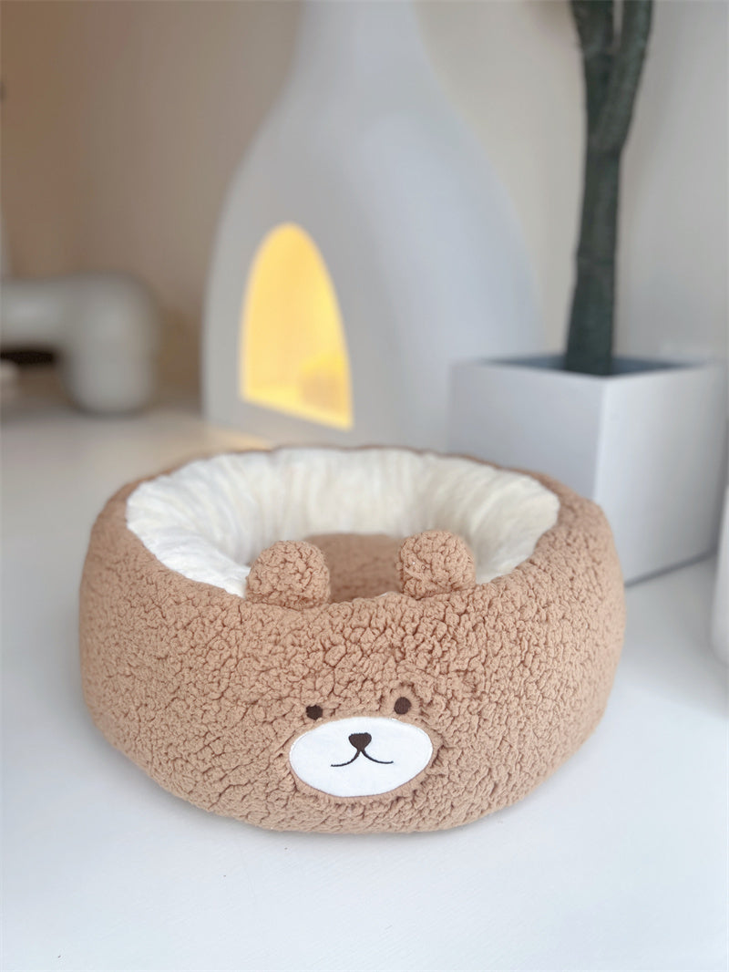 Cartoon Winter Plush Pet Cushion Round Bed